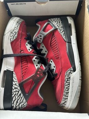 Jordan Red Retro Basketball Sneakers with Elephant Print